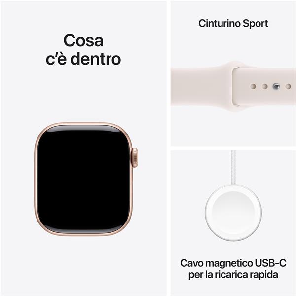 Apple Watch Series 11 GPS 42mm Cassa Alluminio Oro Rosa con Band Rosa Fard - S/M, OLED, Touch screen, 64 GB, Wi-Fi, GPS (satellitare), 30,3 g