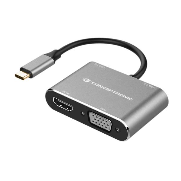 Conceptronic DONN16G, Cablato, USB 3.2 Gen 1 (3.1 Gen 1) Type-C, 100 W, Nero, Argento, 4K Ultra HD, 4096 x 2160 Pixel