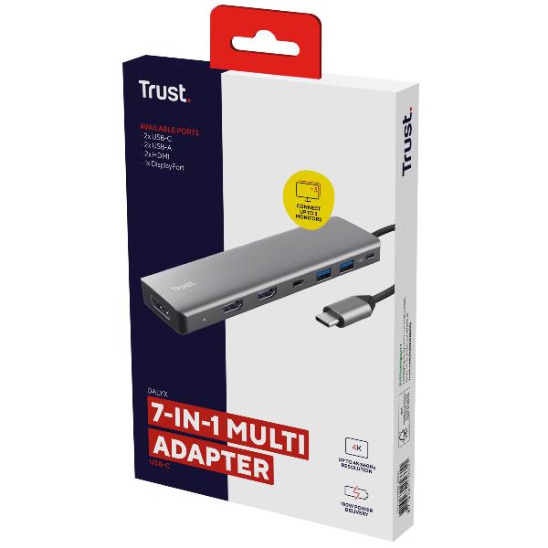 Trust 25661, USB tipo-C, HDMI, USB 3.2 Gen 1 (3.1 Gen 1) Type-A, USB 3.2 Gen 1 (3.1 Gen 1) Type-C, Alluminio, 0,16 m, Windows 10, Windows 11, Mac OS X 13.0 Ventura, Mac OS X 14.0 Sonoma, Mac OS X 15.0 Sequoia