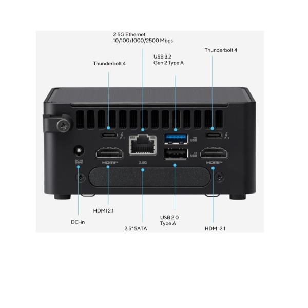 ASUS NUC 14 Pro RNUC14RVKU700002I, Mini PC barebone, DDR5-SDRAM, Collegamento ethernet LAN, Wi-Fi 6E (802.11ax), 90 W