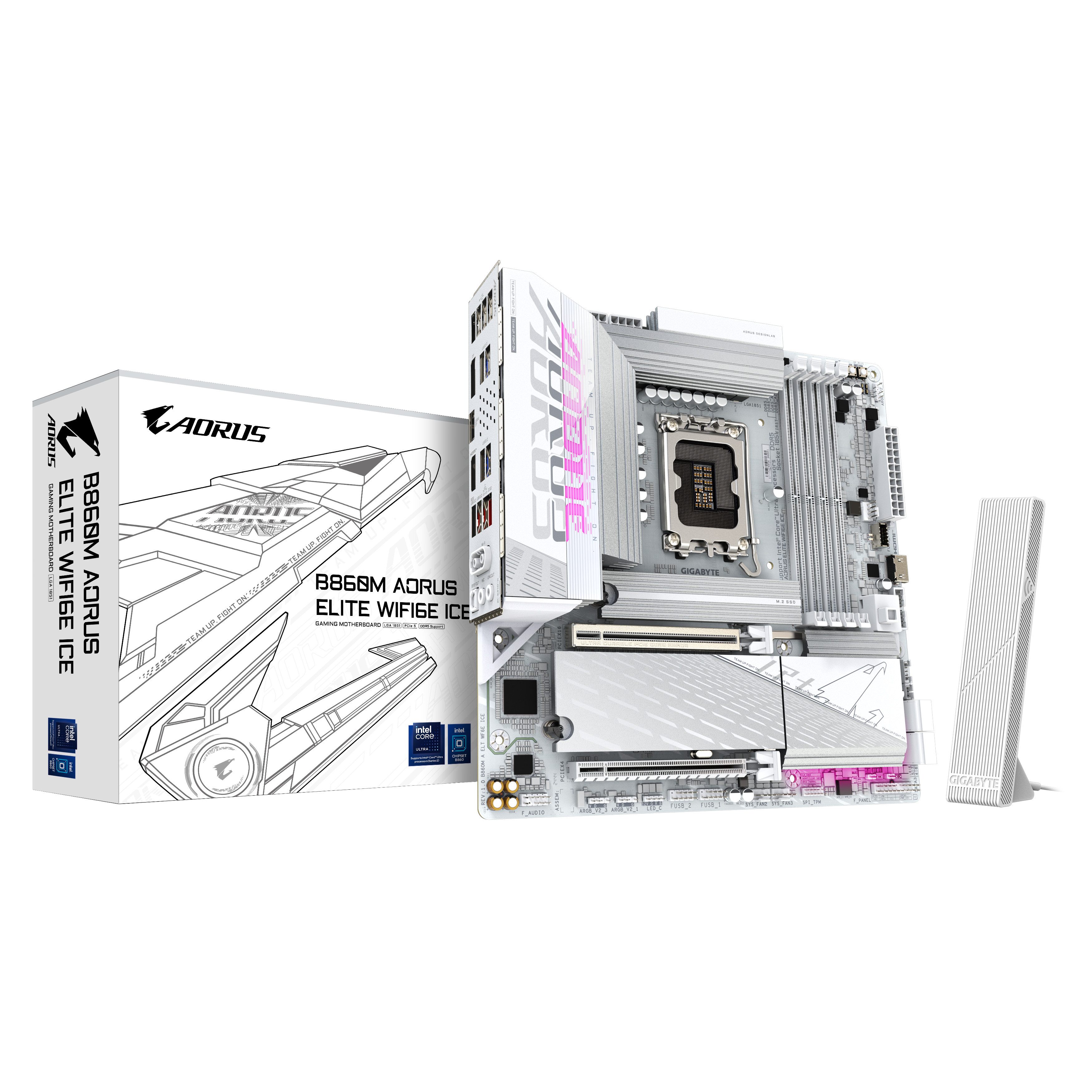 GIGABYTE B860M AORUS ELITE WF6E ICE Scheda madre - CPU Intel Core Ultra, VRM a 12+1+2+1 fasi, fino a 9200MHz DDR5, 1xPCIe 5.0 + 2xPCIe 4.0 M.2, LAN 2,5 GbE, WIFI 6E, USB 4, Intel, LGA 1851 (Socket V1), Intel Core Ultra (Serie 1), Intel Core Ultra (Series 2), LGA 1851, DDR5-SDRAM, 256 GB