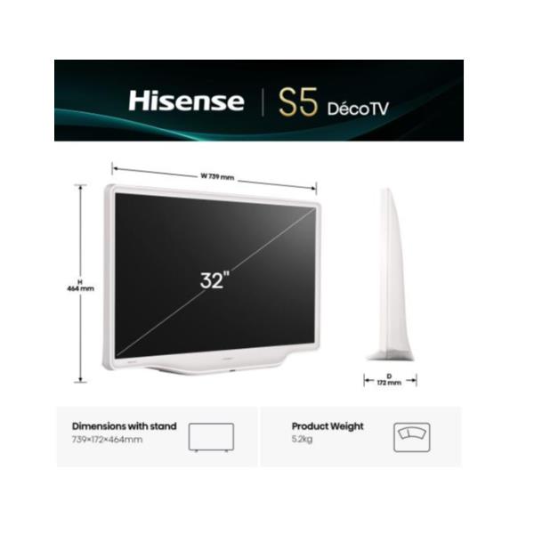 Hisense 32S5Q, 81,3 cm (32ʺ), 1920 x 1080 Pixel, QLED, Smart TV, Wi-Fi, Argento, Bianco