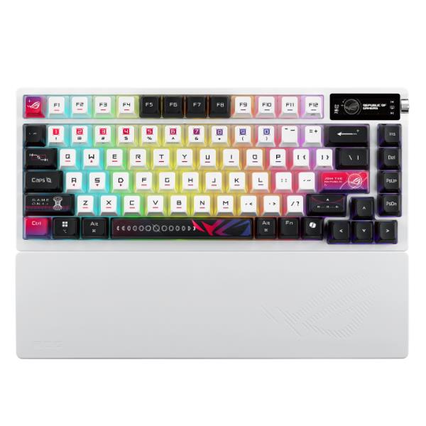 ASUS ROG Azoth X, 75%, Con cavo e senza cavo, USB + RF Wireless + Bluetooth, Interruttore a chiave meccanica, LED RGB, Nero, Bianco