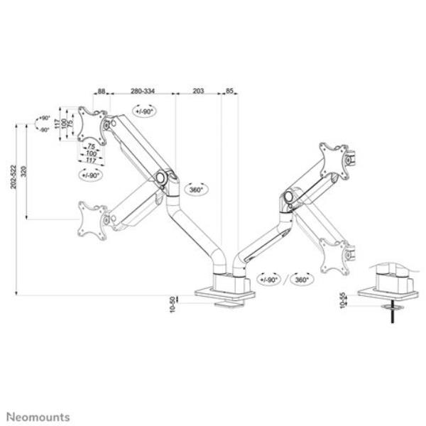 Neomounts DS70S-950WH2 NEXT One - Kit montaggio (montatura con anello di tenuta, braccio per monitor, clamp mounting base) - video full-motion - per 2 display LCD - Alluminio - bianco - dimensione schermo: 17"-35" - montabile su desk
