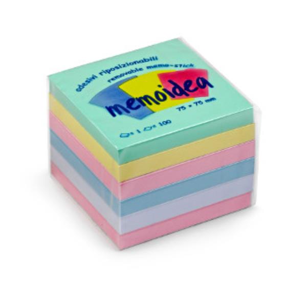 memoidea - Block notes - 76 x 76 mm - 600 fogli (6 x 100) - colori pastello assortiti