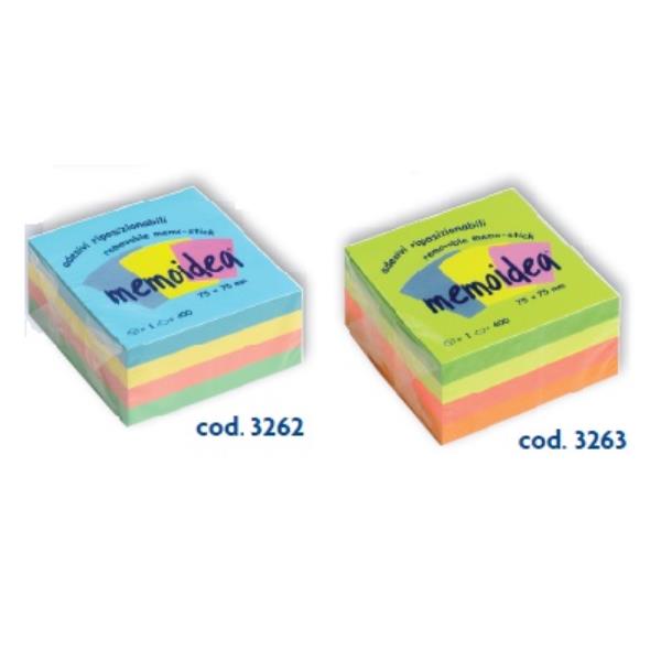 memoidea - Cubo per appunti - 76 x 76 mm - 400 fogli - colori fluorescenti assortiti