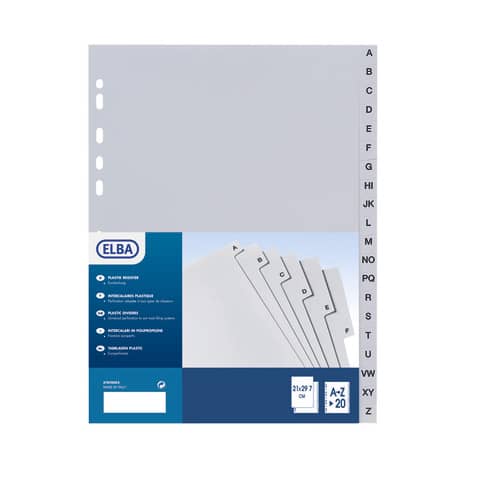 Favorit - Divisorio - 20 parti - prestampato: A-Z - per 220 x 300 mm - con schede - grigio