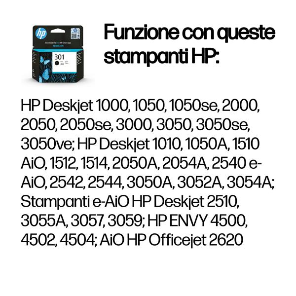 HP 301 - 3 ml - nero - originale - blister - cartuccia d'inchiostro - per Deskjet 1050A J410, 1051A J410, 10XX, 10XX J410, 15XX, 2000, 2050 J510, 2050A J510