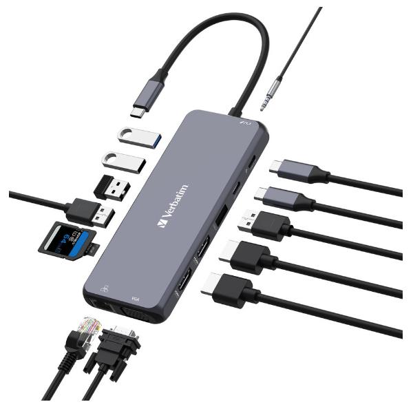 Verbatim - Hub - 2 x HDMI + 1 x VGA + 7 x USB + 1 x 1 Gigabit Ethernet - desktop