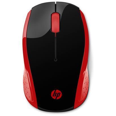 HP 200 - Mouse - per destrorsi e per sinistrorsi - ottica - senza fili - 2.4 GHz - ricevitore wireless USB - rosso - per HP 20, 22, 24, 27, 460; Pavilion 24, 27, 590, 595, TP01; Pavilion Laptop 14, 15