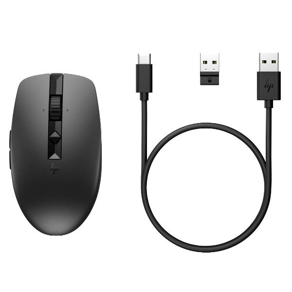 HP 715 - Mouse - multidispositivo, ricaricabile - 7 pulsanti - senza fili, cablato - 2.4 GHz, Bluetooth 3.0 - ricevitore wireless USB - nero