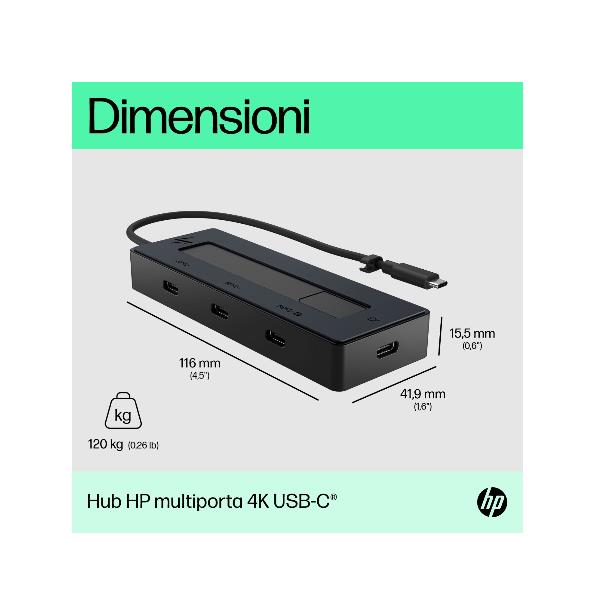 HP Hub multiporta 4K USB-C, USB tipo-C, USB tipo-C, 10000 Mbit/s, 3840 x 2160, Nero, 65 W