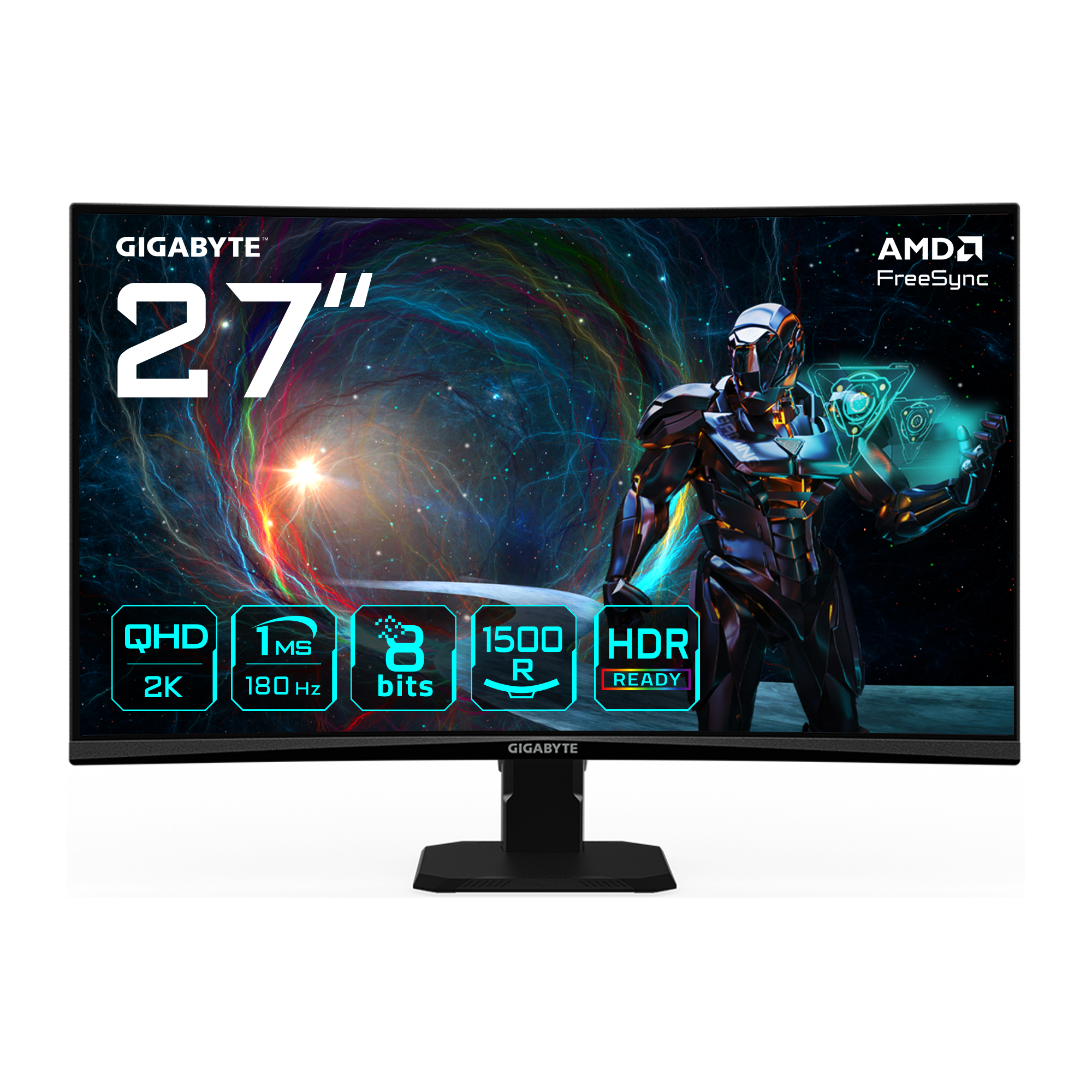 GIGABYTE GS27QCA 27ʺ QHD Monitor Gaming Curvo – 2560 x 1440, 180Hz, 1ms, 250 cd/m², FreeSync, HDR Ready, HDMI 2.0, DisplayPort 1.4, 68,6 cm (27ʺ), 2560 x 1440 Pixel, Quad HD, LED, 1 ms, Nero