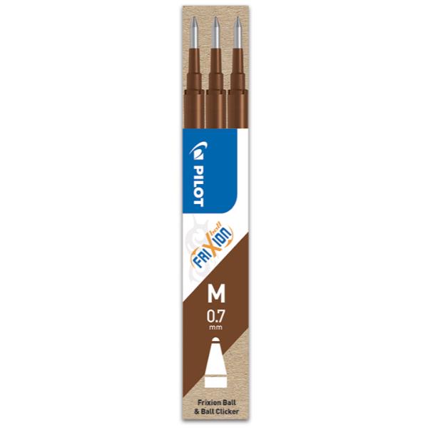 Pilot FriXion Ball - Refill - non permanente - marrone - inchiostro in gel sensibile al calore - 0.7 mm - medio (pacchetto di 3)
