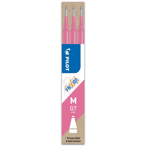 Pilot FriXion Ball - Refill - non permanente - rosa - inchiostro in gel sensibile al calore - 0.7 mm - medio (pacchetto di 3)
