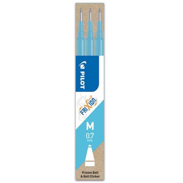 Pilot FriXion Ball - Refill - non permanente - blu chiaro - inchiostro in gel sensibile al calore - 0.7 mm - medio (pacchetto di 3)