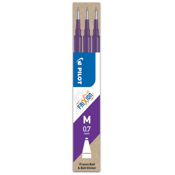 Pilot FriXion Ball - Refill - non permanente - viola - inchiostro in gel sensibile al calore - 0.7 mm - medio (pacchetto di 3)