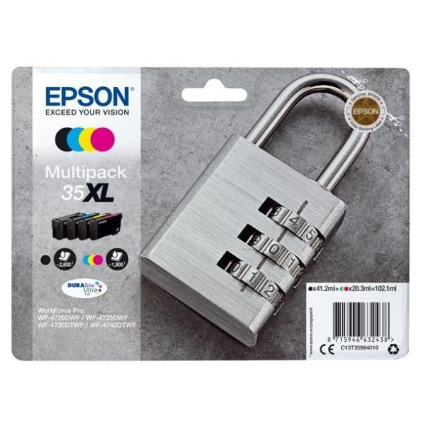 Epson 35XL Multipack - Confezione da 4 - XL - nero, giallo, ciano, magenta - originale - blister con radiofrequenza / allarme acustico - cartuccia d'inchiostro - per WorkForce Pro WF-4720, WF-4720DWF, WF-4725DWF, WF-4730, WF-4730DTWF, WF-4740, WF-4740DTWF