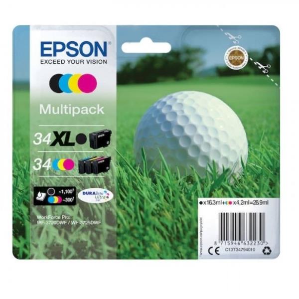 Epson 34XL - Confezione da 4 - XL - nero, giallo, ciano, magenta - originale - blister con radiofrequenza / allarme acustico - cartuccia d'inchiostro - per WorkForce Pro WF-3720DWF, WF-3725DWF