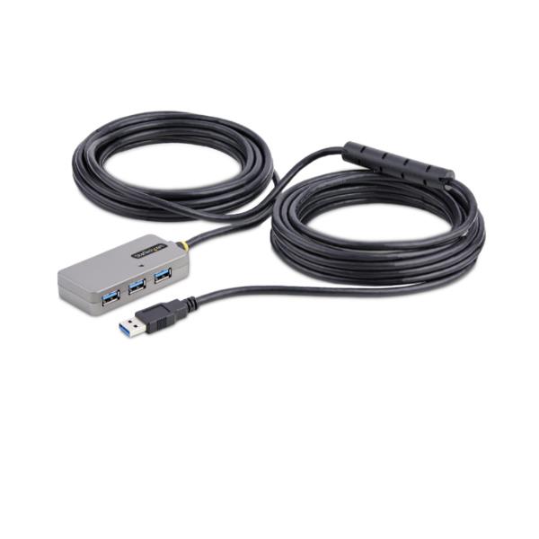 StarTech.com USB Extender Hub, 10m USB 3.0 Extension Cable with 4-Port USB Hub, Active/Bus Powered USB Repeater Cable, Optional 20W Power Supply Included - USB-A Hub w/ ESD Protection (U01043-USB-EXTENDER) - Hub - 4 x USB 3.2 Gen 1 - desktop