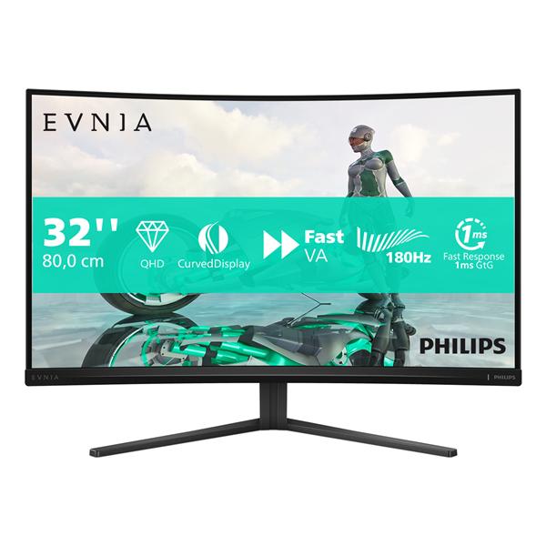 Philips Evnia 3000 32M2C3500L - Monitor a LED - gaming - curvato - 32" (31.5" visualizzabile) - 2560 x 1440 QHD @ 180 Hz - Fast VA - 300 cd/m² - 3500:1 - HDR10 - 0.5 ms - 2xHDMI, DisplayPort - carbone