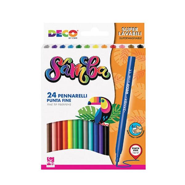 DECO - Penna punta in fibra - samba - fibra - colori assortiti (pacchetto di 24)
