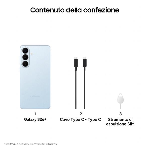Samsung Galaxy S26+ Smartphone AI, 256GB, Processore avanzato, Assistente Foto, Creative Studio, Camera 50 MP, 4900 mAh, Sky Blue, 17 cm (6.7ʺ), 12 GB, 256 GB, 50 MP, Android 16.0, Blu