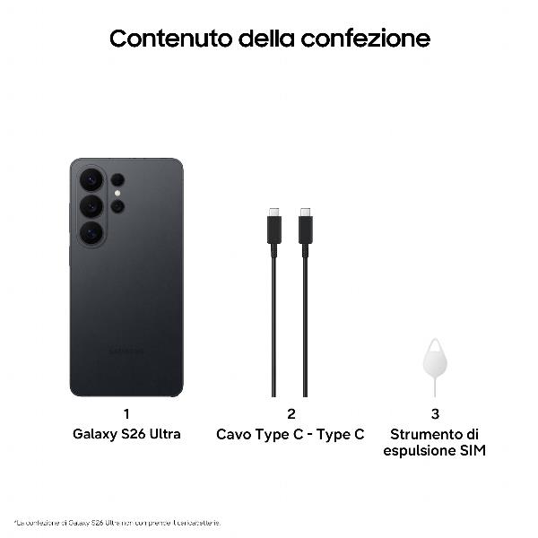 Samsung Galaxy S26 Ultra Smartphone AI, 256GB, Privacy Display integrato, Processore potente, Assistente Foto, Camera 200 MP, 5000 mAh, Black, 17,5 cm (6.9ʺ), 12 GB, 256 GB, 200 MP, Android 16.0, Nero