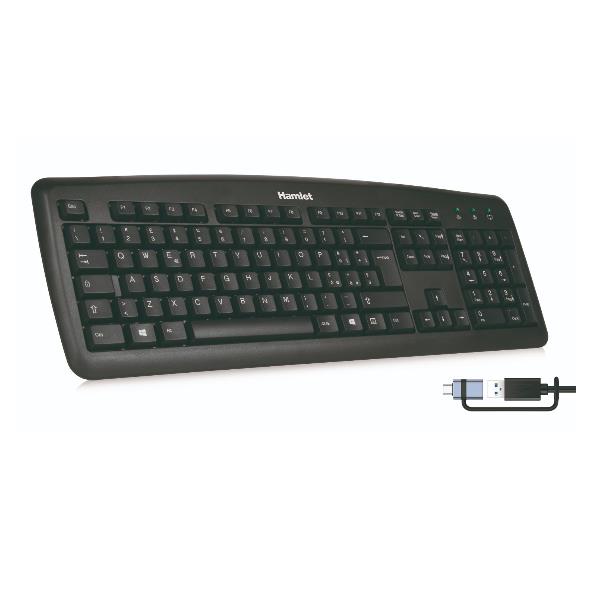 Hamlet XKKITA2-CX, Full-size (100%), Cablato, USB, Interruttore a chiave a membrana, QWERTY, Nero