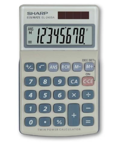 Sharp EL-240SA, Tasca, Calcolatrice di base, 8 cifre, 1 linee, Batteria/Solare, Blu, Grigio