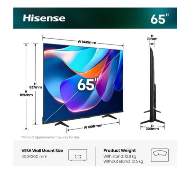 Smart TV Hisense 65" 4K Ultra HD con HDR10+ e Dolby Vision