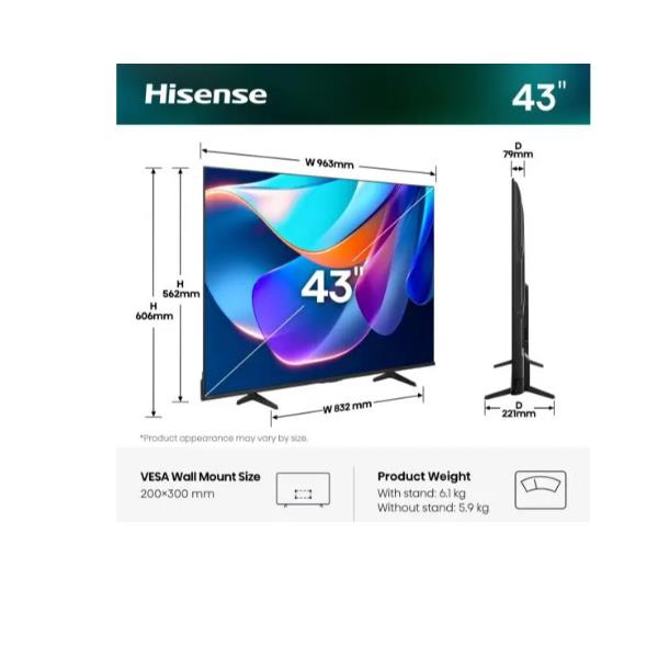 Smart TV LED 43" Hisense 4K con Dolby Vision e controllo vocale