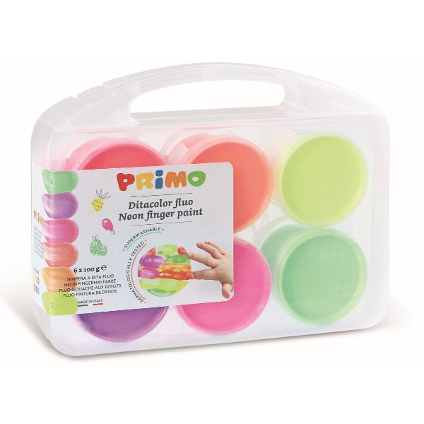 Ditacolor colori a dita - 100ml  - c/pennello - valigetta 6 colori fluo - Primo