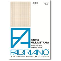 Blocco carta millimetrata - 21 x 29,7 cm - A4 - 10 fogli - 80gr - Fabriano