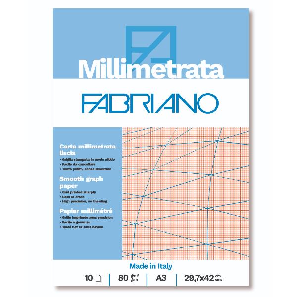 Blocco carta millimetrata - A3 - 29,7 x 42 cm - 10 fogli - 80gr - Fabriano
