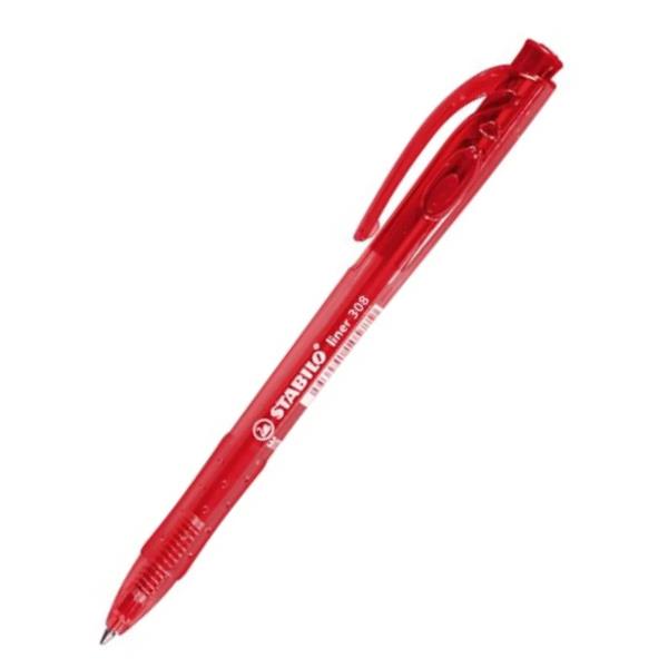 Penna a sfera a scatto Liner 308 - punta 0,7 mm - rosso - Stabilo