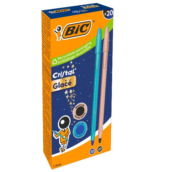 Penna sfera Cristal Glacè - 1.0 mm - fusto blu e rosa - Bic - conf. 20 pezzi
