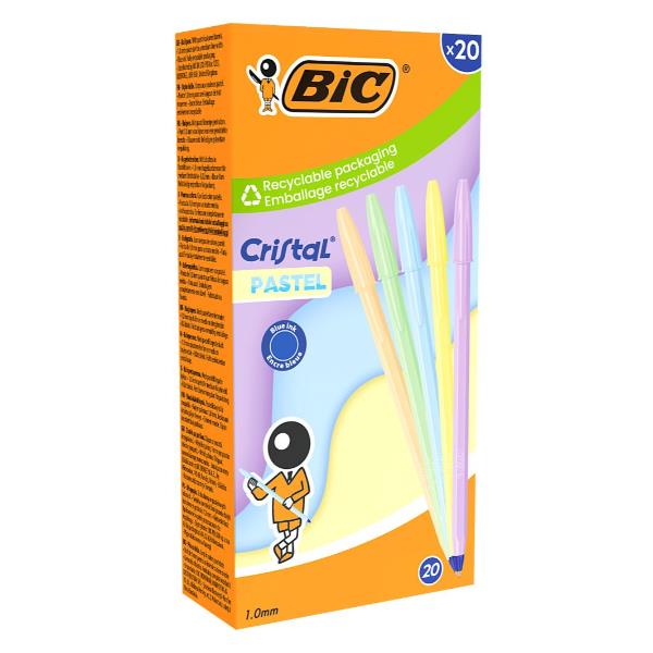 Penna sfera Cristal Pastel - 1.0 mm - fusto colori assortiti - Bic - conf. 20 pezzi