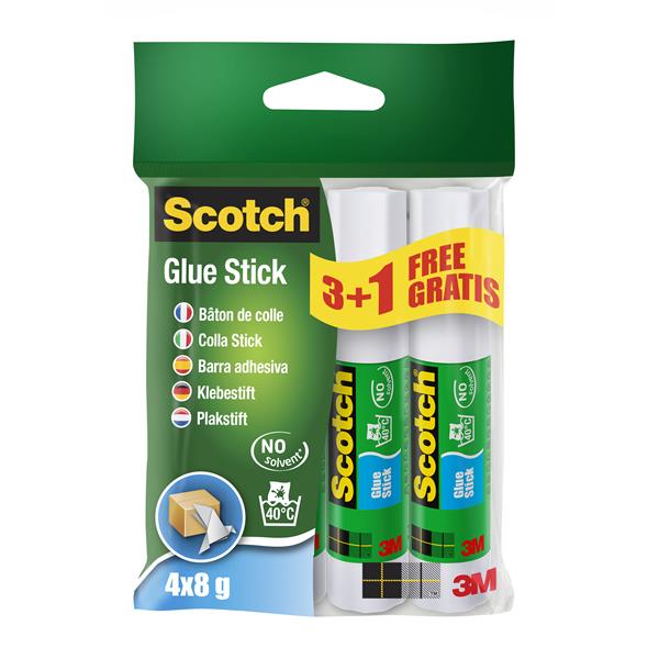 Colla stick - permanente - 8 gr - Scotch - Promo pack 3+1 pezzi