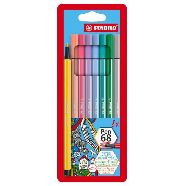 STABILO Pen 68 - Penna punta in fibra - colori assortiti - inchiostro base acqua - 1 mm - medio (pacchetto di 8)