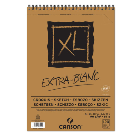 Album spiralato lato corto XL - A4 - 90 gr - 120 fogli - extra white - Canson