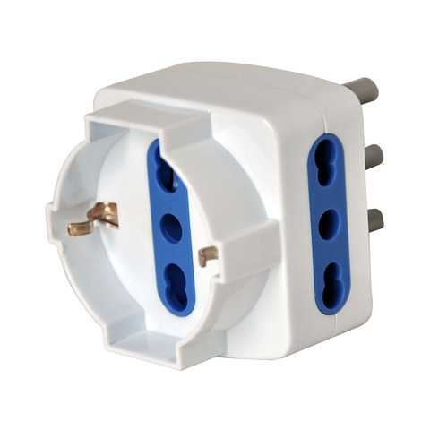 Adattatore triplo con spina 2P+T 16A - 2 prese bipasso 10/16A + 1 Schuko - MKC