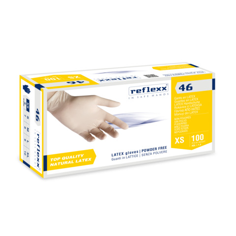 Guanti in lattice R46 - s/polvere - tg XS - bianco - Reflexx - conf. 100 pezzi