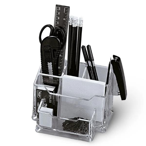 Portatutto da banco - plexiglass - 19x12x10 cm - accessori inclusi - trasparente - Lebez