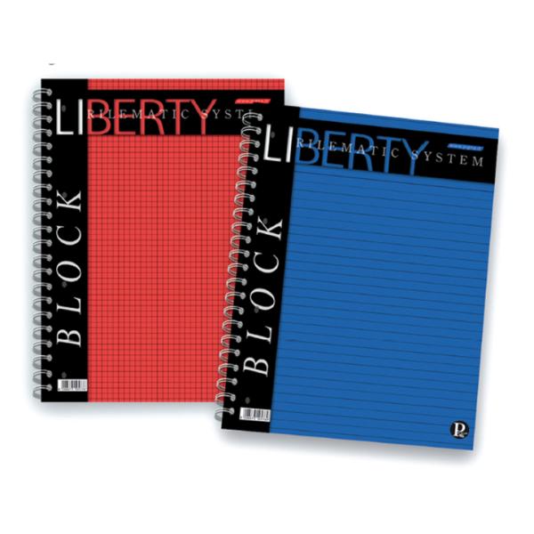 Blocco Liberty Block spiralato - 22x29,7cm - 4 fori - microperforato - 70 gr - 80 fg - 1 rigo - Pigna