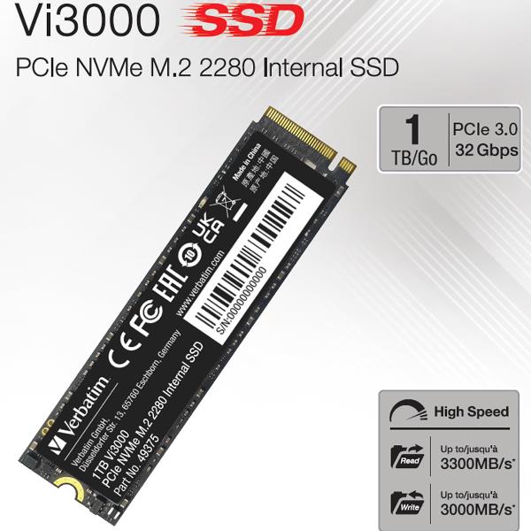 Verbatim Vi3000 - SSD - High Endurance - 1 TB - NVMe - interno - M.2 2280 - PCIe 3.0 x4