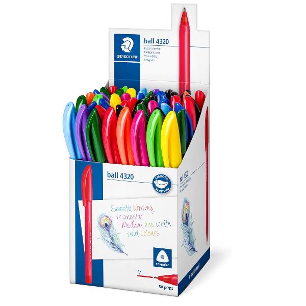 Penne a sfera triangolari Staedtler 4320MKP50, confezione da 50, colori assortiti