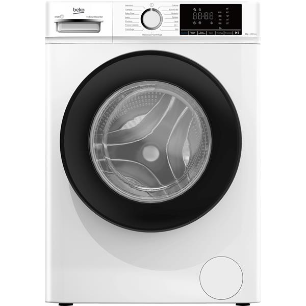Beko b100 BMX8126DB 8kg classe A bianco, inverter 1200 giri, display XL, oblò nero, vapore, Caricamento frontale, 8 kg, C, 76 dB, 1200 Giri/min, A