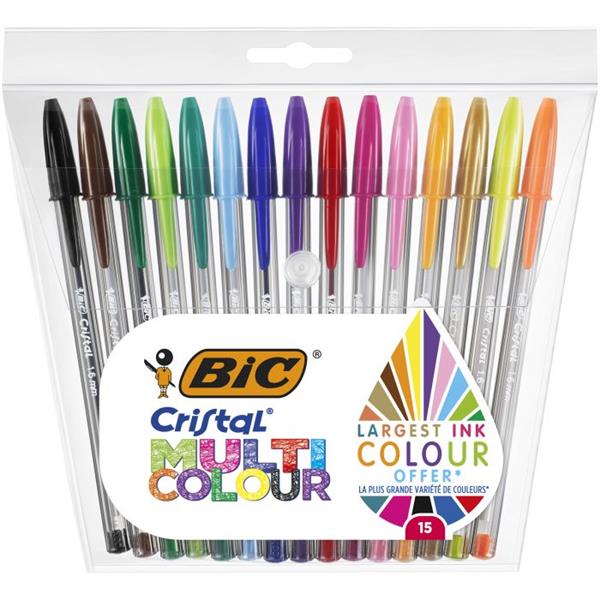 Set di 15 penne a sfera BIC Cristal Multicolore con 15 colori assortiti