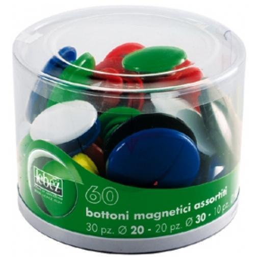 Bottoni magnetici tondi - misure e colori assortiti - Lebez - barattolo da 60 pezzi